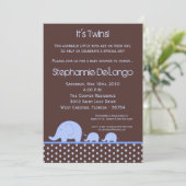 5x7 Boy Twins Mod Elephant Baby shower Invitation Kaart (Staand voorkant)