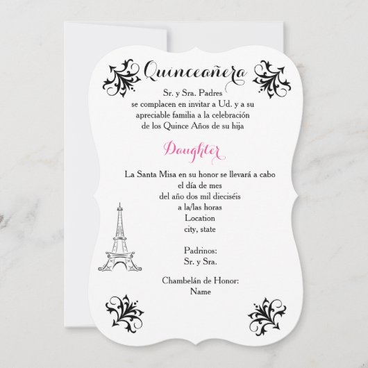 5x7 Bracket Invitation Quinceañera - Personnaliser (Devant)