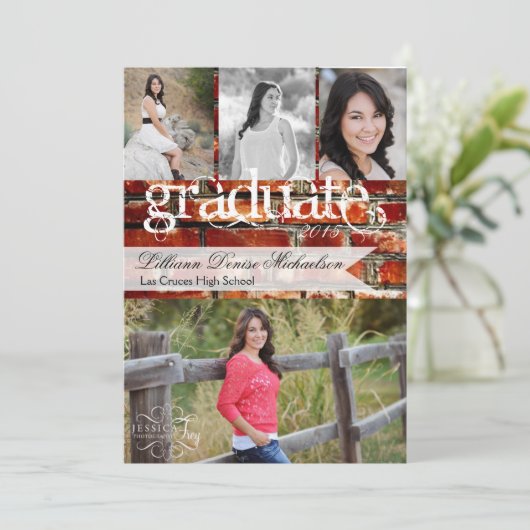 5x7 Brick Wall Grunge Building Senior Faire-part (Debout devant)