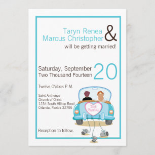 5x7 Bride Groom Car Cans Weddenschap Kaart