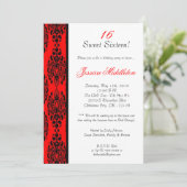 5x7 Brite Red Damask Invitation de fête d'annivers (Debout devant)
