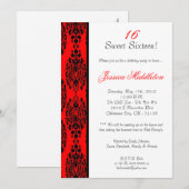 5x7 Brite Red Damask Invitation de fête d'annivers (Devant / Derrière)
