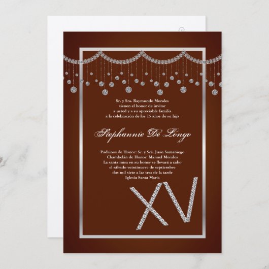 5x7 Brown Diamond Quinceanera Invitation Anniversa (Devant / Derrière)