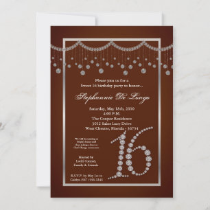5x7 Brown Diamond Sweet 16 Anniversaire Invitation