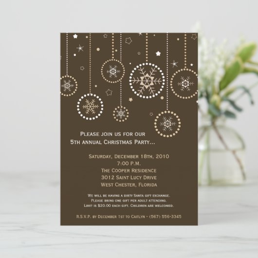 5x7 Brown Gold Snowflake Invitation de Noël (Debout devant)