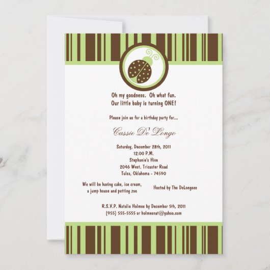 5x7 Brown Lady Bug Anniversaire Invitation de fête (Devant)