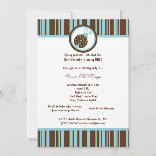 5x7 Brown Lady Bug Anniversaire Invitation de fête (Devant)