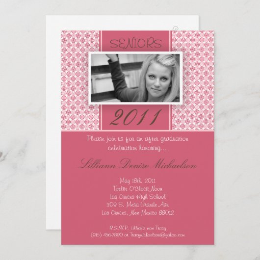 5x7 Brown Pink Poka Dot Faire-part de graduation (Devant / Derrière)