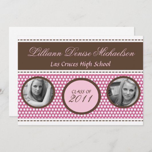 5x7 Brown Polka Point Photo Senior Faire-part (Devant / Derrière)