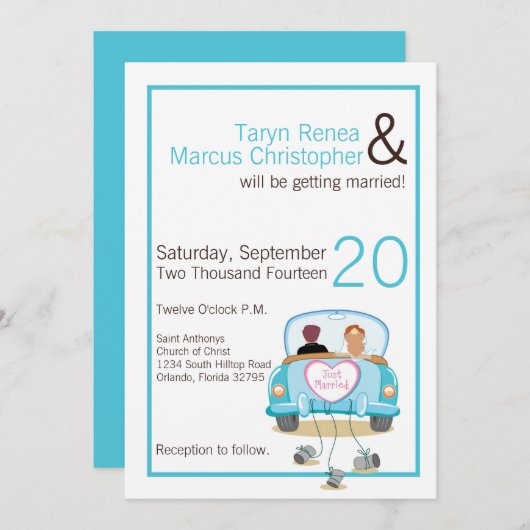 5x7 bruid bruidegom auto blikjes bruiloft uitnodig kaart (Voorkant / Achterkant)