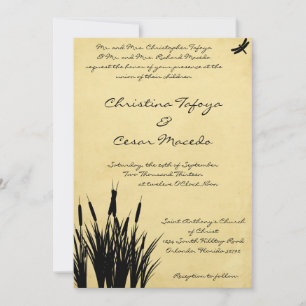 5x7 bruiloft uitnodiging Cattail/libel silhouett