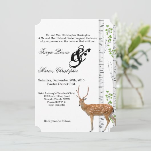 5x7 bruiloft uitnodiging Herten Doe Buck Woodland (Staand voorkant)