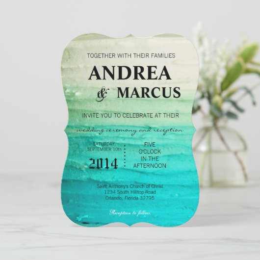 5x7 bruiloft uitnodiging Ombre blauw Frosting (Staand voorkant)