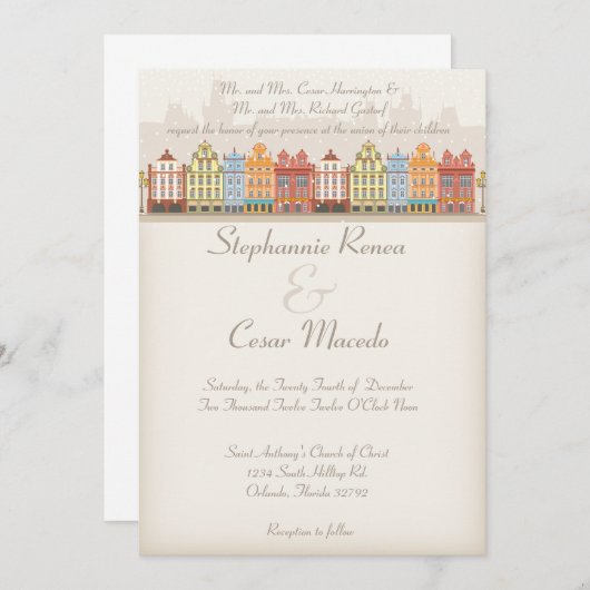 5x7 bruiloft uitnodiging oude stad kerst stad (Voorkant / Achterkant)