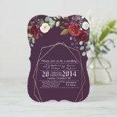 5x7 bruiloft uitnodiging pruim Paarse Rozen gouden (Staand voorkant)