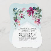 5x7 bruiloft uitnodiging Tropische bloem op Blue O (Voorkant / Achterkant)