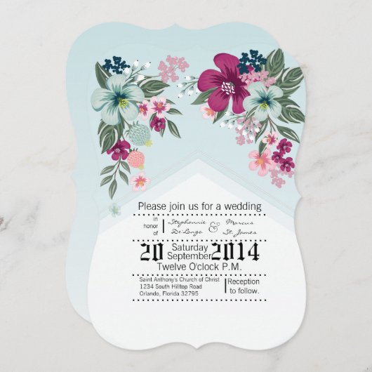 5x7 bruiloft uitnodiging Tropische bloem op Blue O (Voorkant / Achterkant)