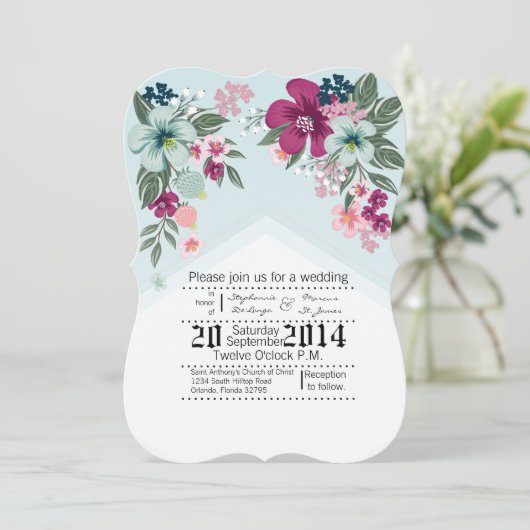 5x7 bruiloft uitnodiging Tropische bloem op Blue O (Staand voorkant)