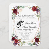 5x7 bruiloft uitnodiging wit rozen goud geometrisc (Voorkant / Achterkant)