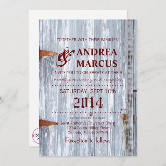 5x7 bruiloft uitnodiging wit wassen hout schuur de (Voorkant / Achterkant)