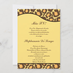 5x7 Bruin Geel Luipaard Quinceanera Party Uitnodig Kaart