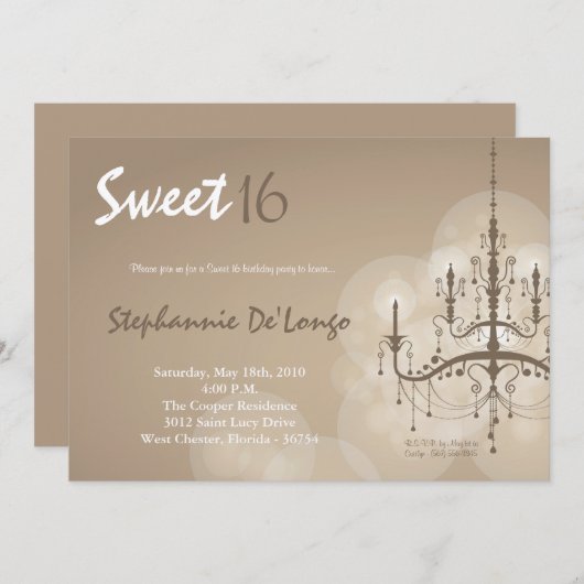 5x7 Bruin-Luhandelier Sweet 16 Welterday Uitnodigi Kaart (Voorkant / Achterkant)