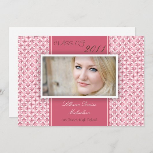 5x7 Bruin Roze Polka Dot Foto Senior Aankondiging (Voorkant / Achterkant)