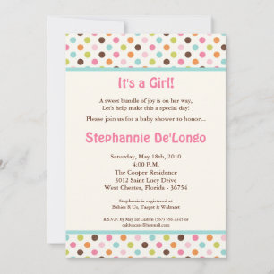5x7 Bubblegum Polka Dot Pok Baby shower Uitnodigin Kaart