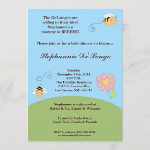 5x7 Bumble Bee Spring Insec Baby shower Uitnodigin Kaart