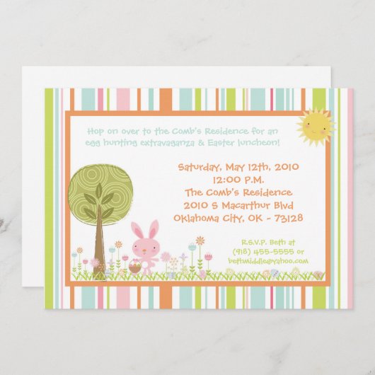 5x7 Bunny Rabbit Egg Hunt Easter Lunch Invitation Kaart (Voorkant / Achterkant)
