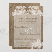 5x7 Burlap en Lace Monogram Wedding Invitation Kaart (Voorkant / Achterkant)