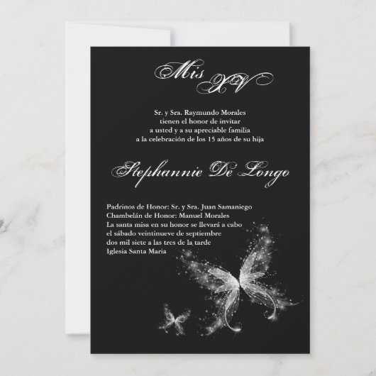 5x7 Butterfly Quinceanera Invitation d'anniversair (Devant)