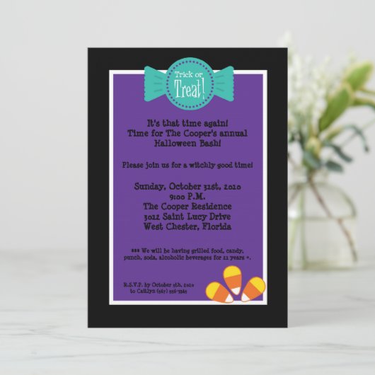 5x7 Candy Corn Halloween Bash Party Invitation (Debout devant)