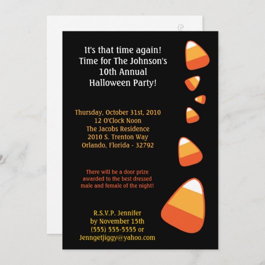 5x7 Candy Corn Halloween Costume Party Invitation (Devant / Derrière)