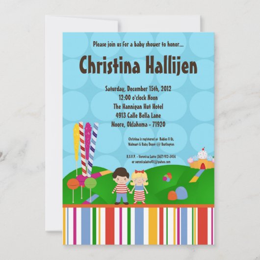 5x7 Candy Land Ice Cream Invitation Baby shower (Devant)