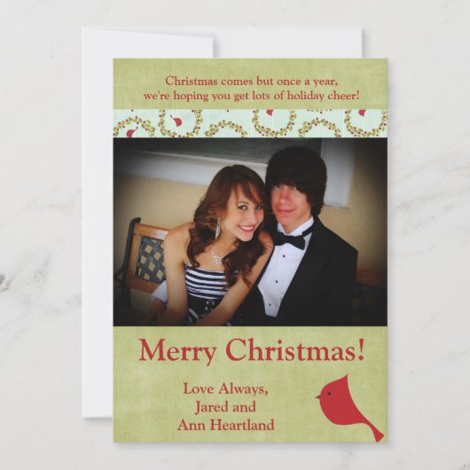 5x7 Cardinal Christmas Bird Invitation (Devant)