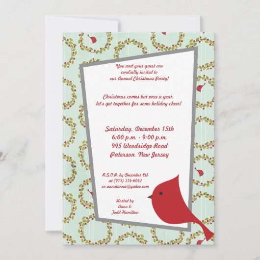 5x7 Cardinal Christmas Bird Invitation (Devant)