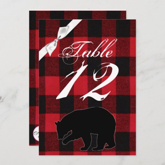 5x7 Carte Numéro de tableau Rouge Buffet Plaid Our (Devant / Derrière)