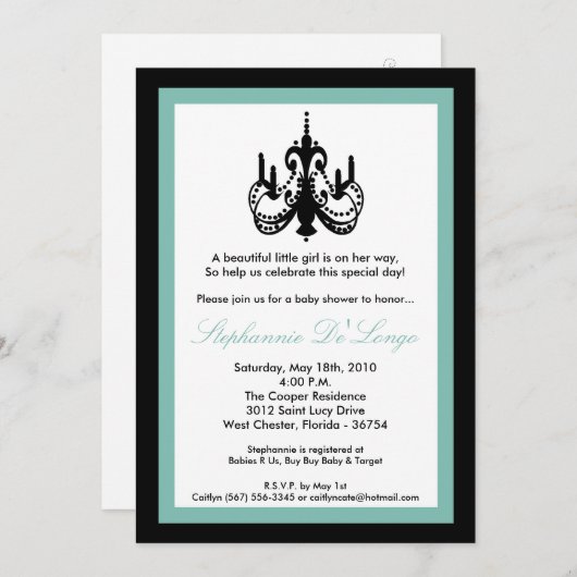 5x7 Chandelier Blue Baby shower Invitation Kaart (Voorkant / Achterkant)