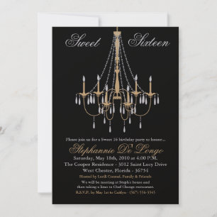 5x7 Chandelier Glitz Sweet 16 Birthday Invitation Kaart