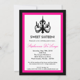 5x7 Chandelier Hot Pink 16 Invitation anniversaire