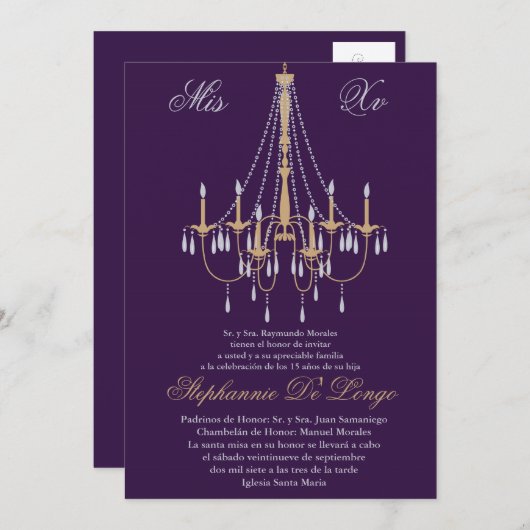 5x7 Chandelier Quinceanera Birthday Kaart (Voorkant / Achterkant)