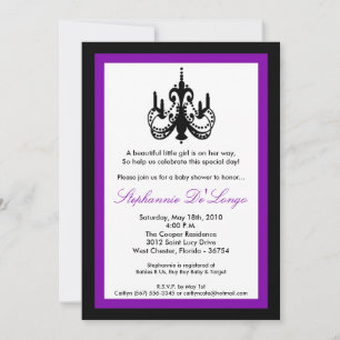 5x7 Chandelier Royal Paars Baby shower Invitation Kaart