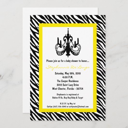 5x7 Chandelier Yellow Zebra Invitation Kaart (Voorkant / Achterkant)
