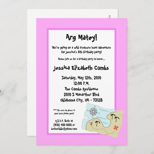 5x7 Chasse au trésor aux pirates Invitation à la f (Devant / Derrière)
