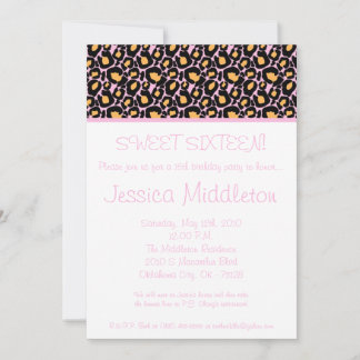 5x7 Cheetah rose pâle 16e anniversaire Invitation