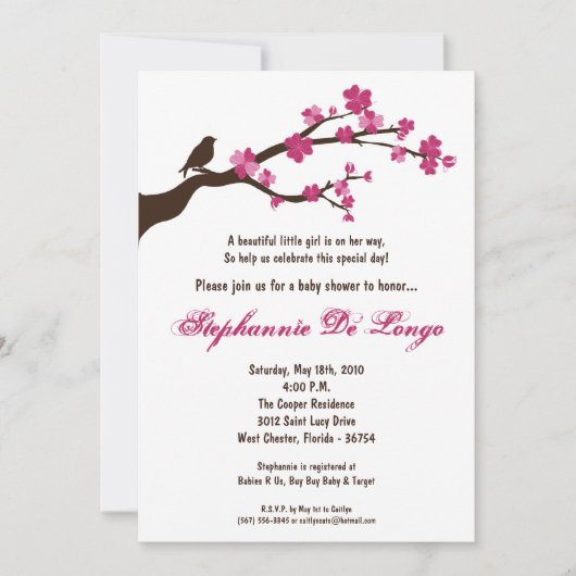 5x7 Cherry Blossom Tree Baby shower Invitation (Devant)