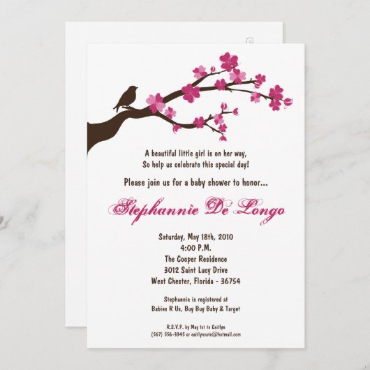 5x7 Cherry Blossom Tree Baby shower Invitation (Devant / Derrière)