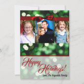 5x7 Christmas Green Bokeh Lights Twinkl Carte phot (Devant)