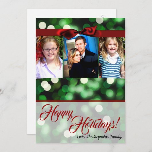 5x7 Christmas Green Bokeh Lights Twinkl Carte phot (Devant / Derrière)